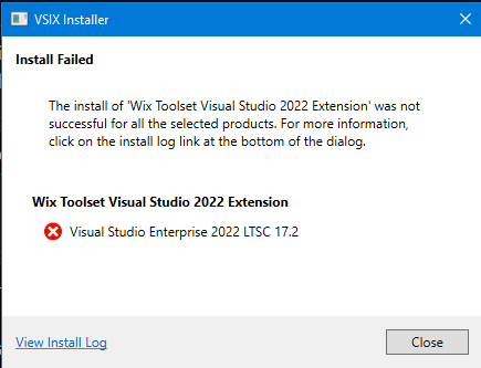 Unable to install Wix extension into Visual Studio Enterprise 2022 (17. ...