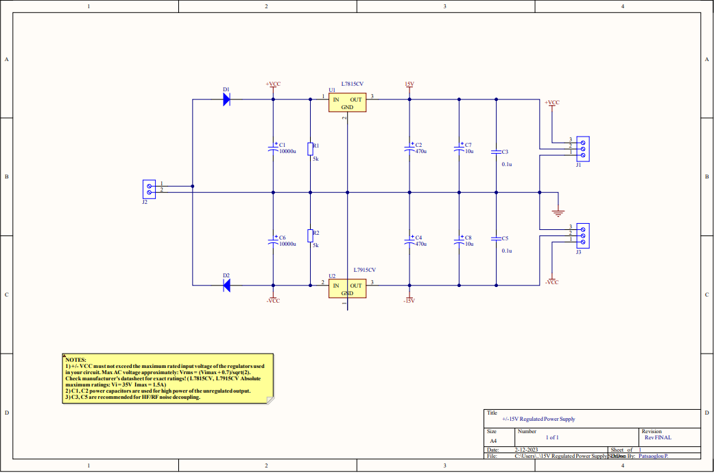 15V Regulated Power Supply - Schematic