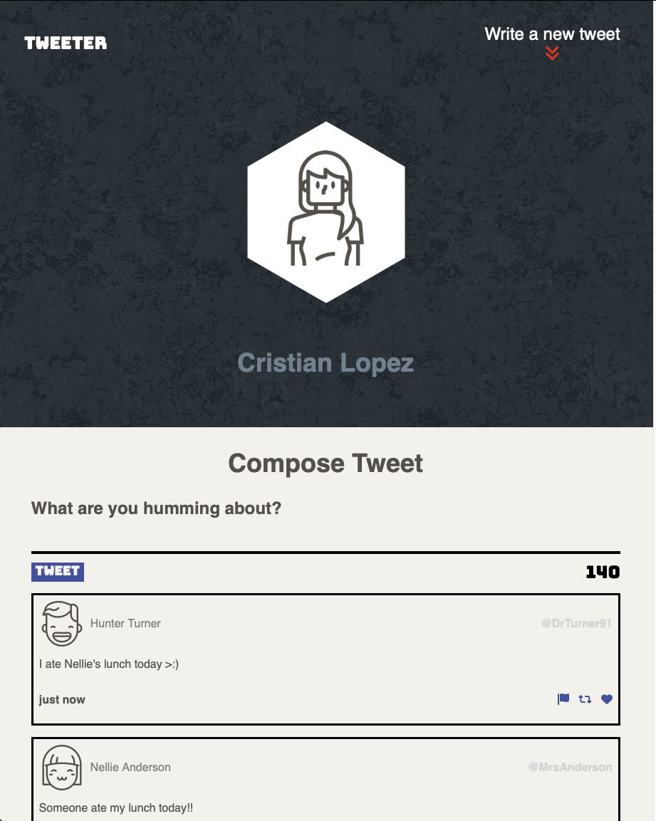 GitHub - Cxlopez/tweeter: A twitter clone project, to help students ...