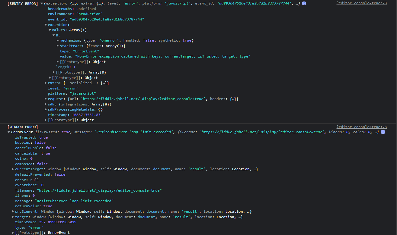 Non-Error exception captured with keys: currentTarget, isTrusted ...