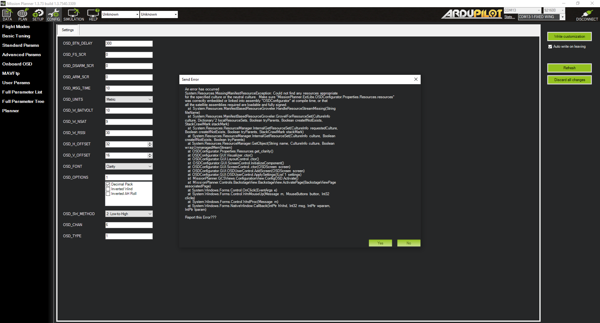 Onboard OSD settings tab returns error · Issue #2448 · ArduPilot ...