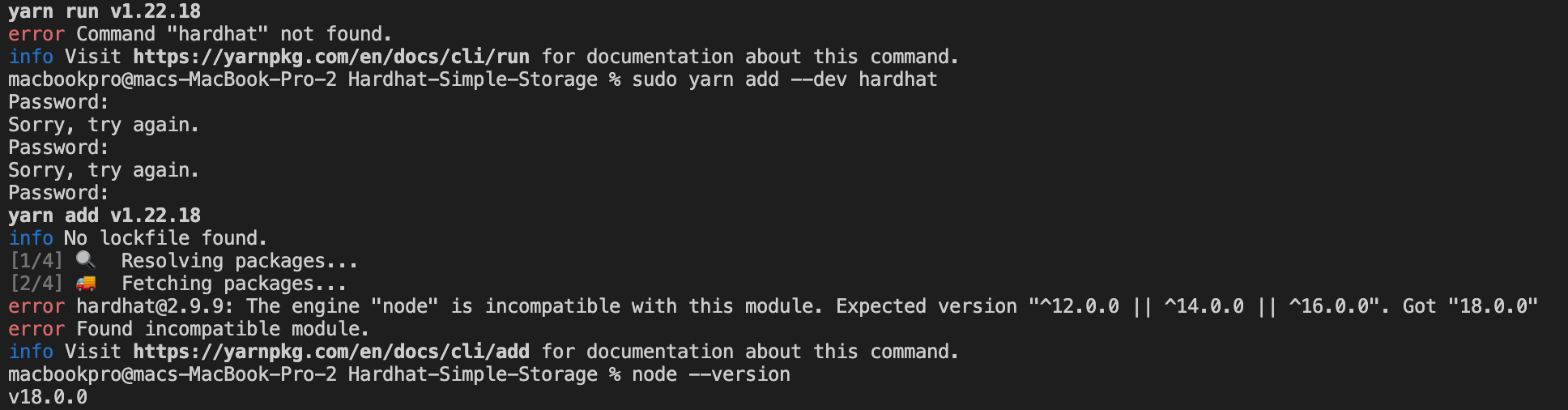 HardHat Setup Problem ( "node" is with this module