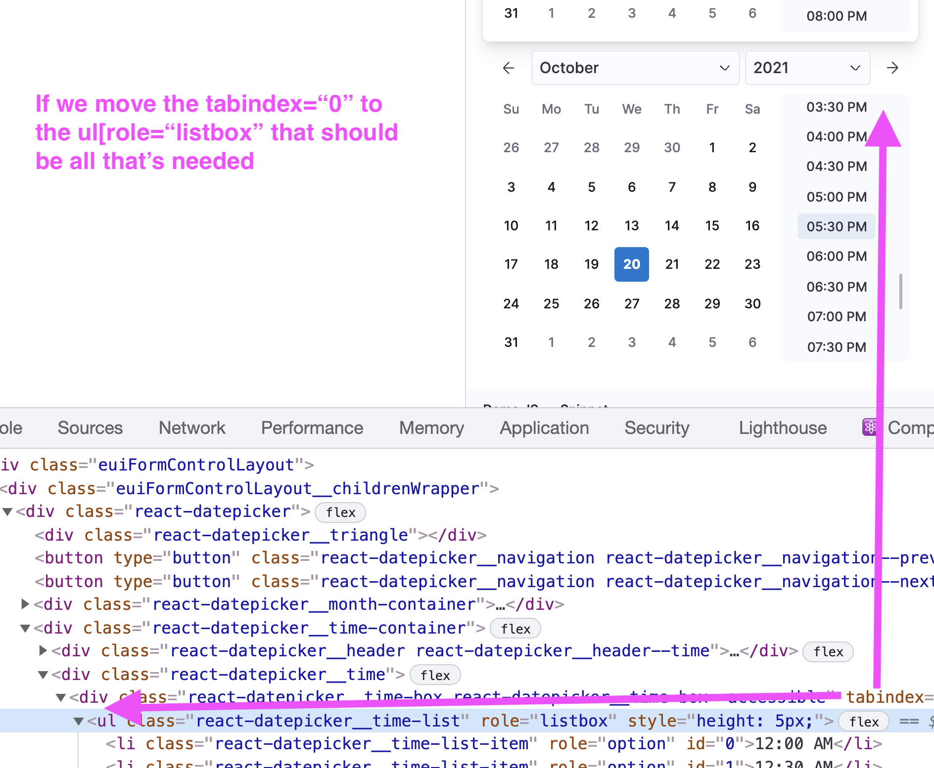 [EuiDatePicker][AXECORE] UL role="listbox" must have the tabindex