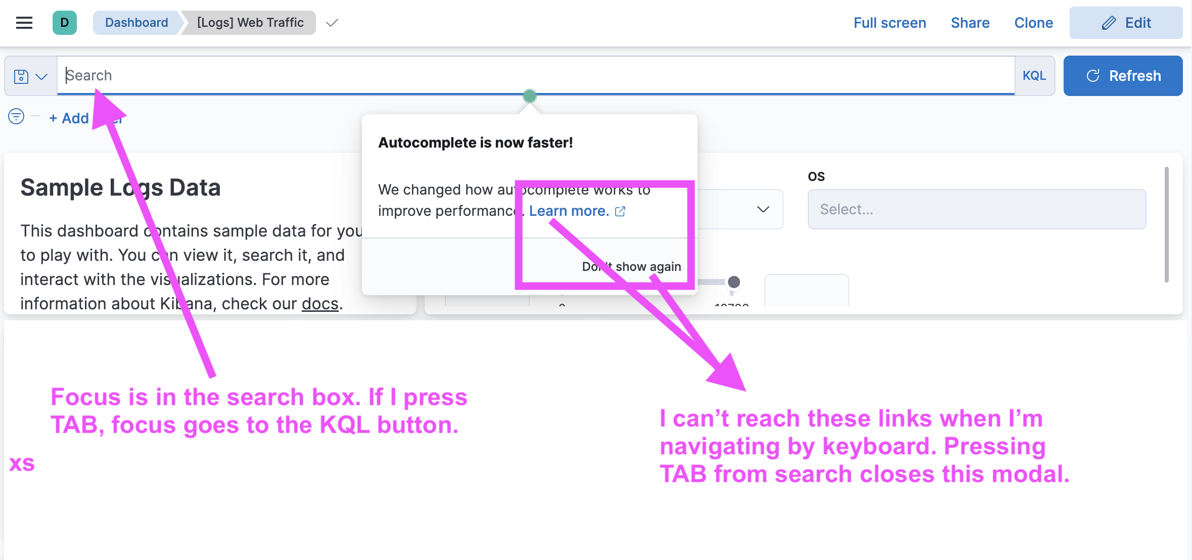 (Accessibility) is now faster" modal is not reachable by
