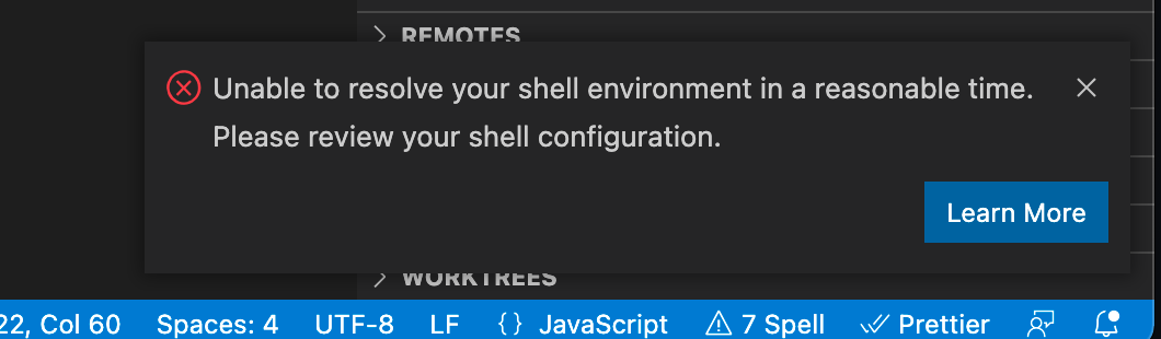 Unable to resolve your shell environment.... Why is the resolver ...
