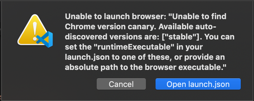 Canary not found on MacOS · Issue #468 · microsoft/vscode-js-debug · GitHub