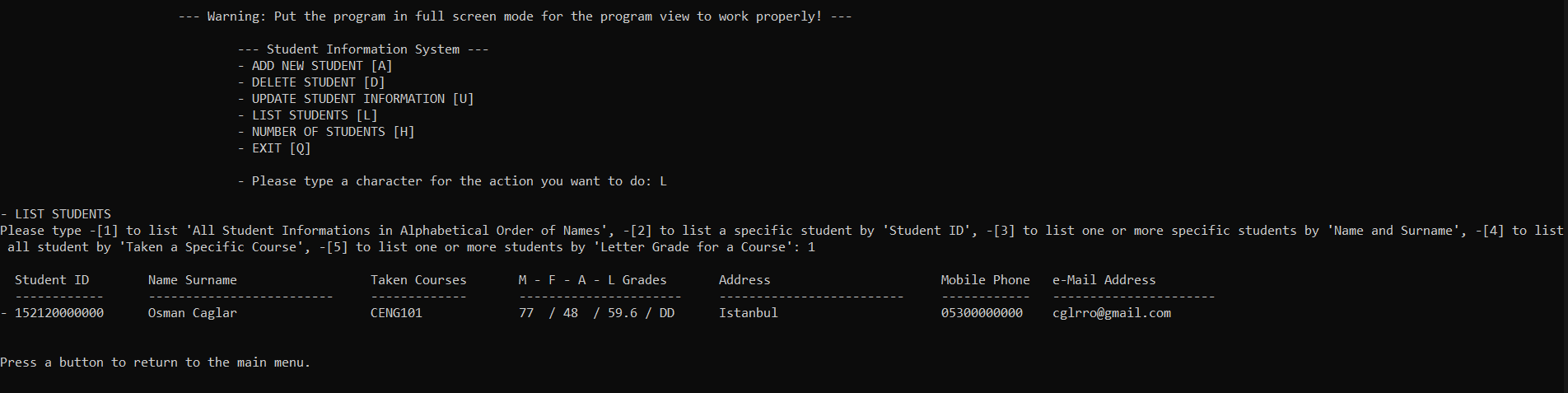Github Caglarosman Studentinformationsystem