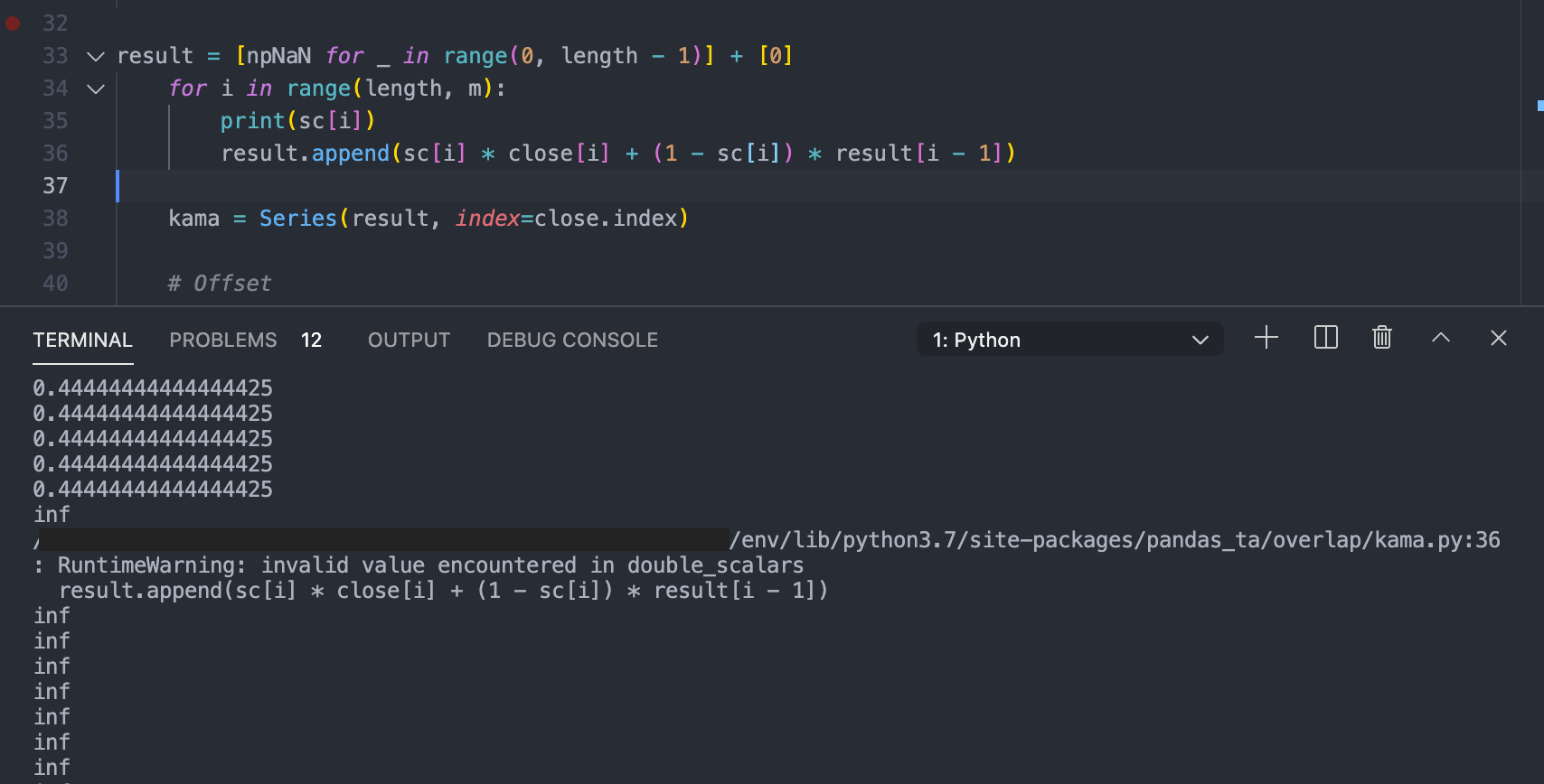 invalid value encountered in double_scalars