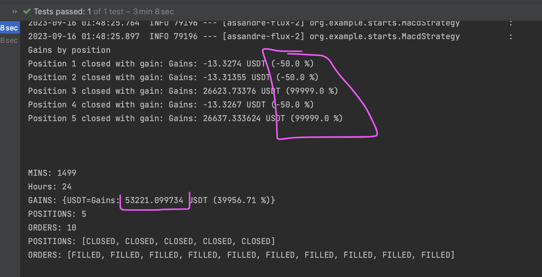 Closing position with position rules is not calculating gain correctly