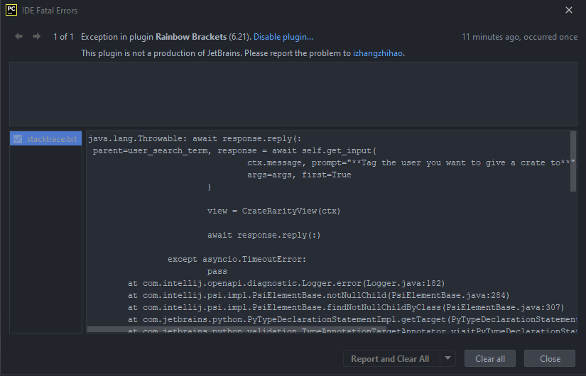 Random Exception · Issue 2447 · izhangzhihao/intellijrainbowbrackets