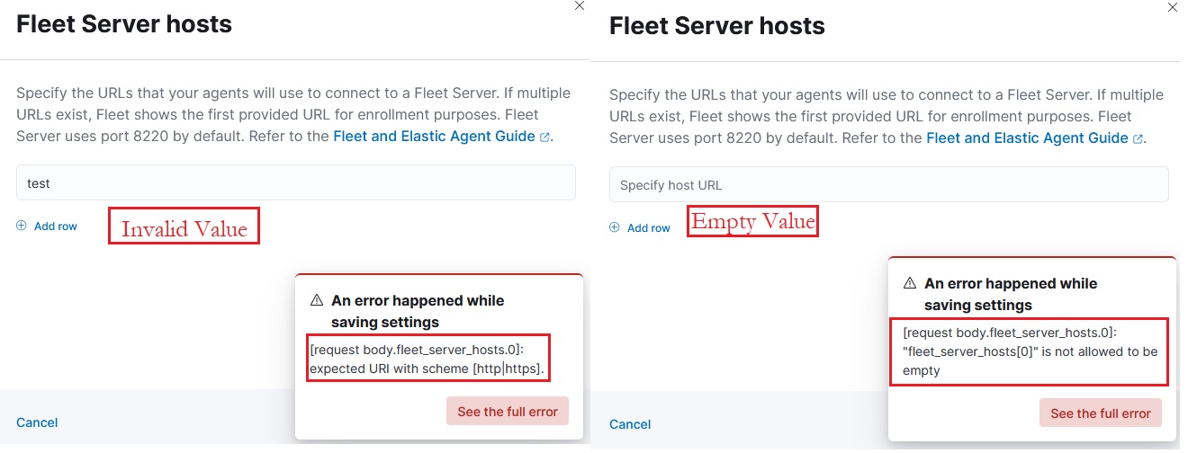 [Fleet] No user friendly messages for invalid Fleet Server Host URL ...