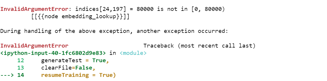 InvalidArgumentError: indices[26,0] = 5001 is not in [0, 5001) ( at ...