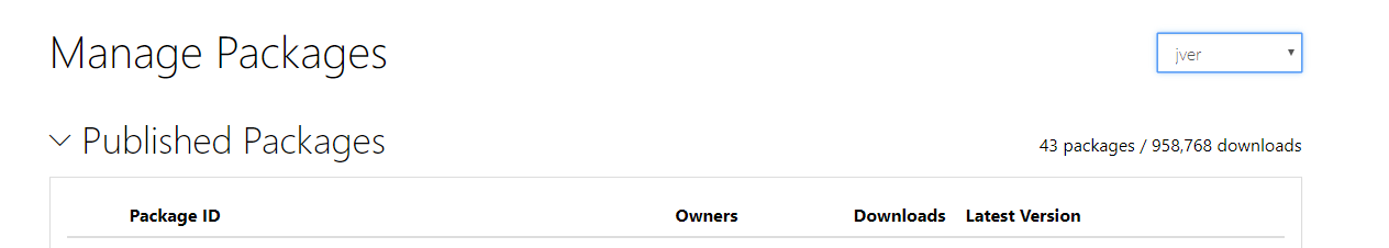 Package that failed validation is visible under "Published Packages ...