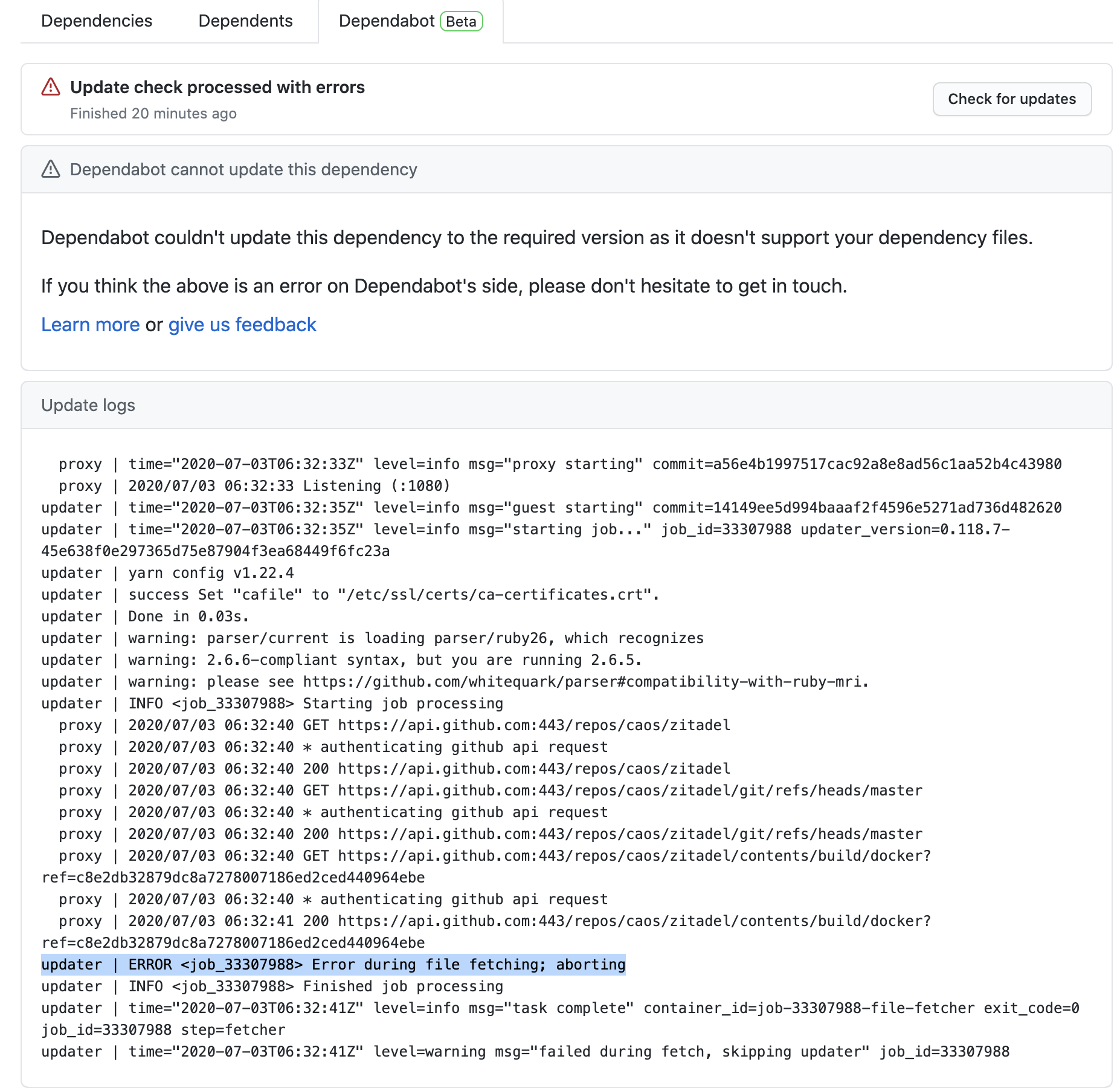 Dependabot cannot check dockerfile · Issue #336 · zitadel/zitadel · GitHub