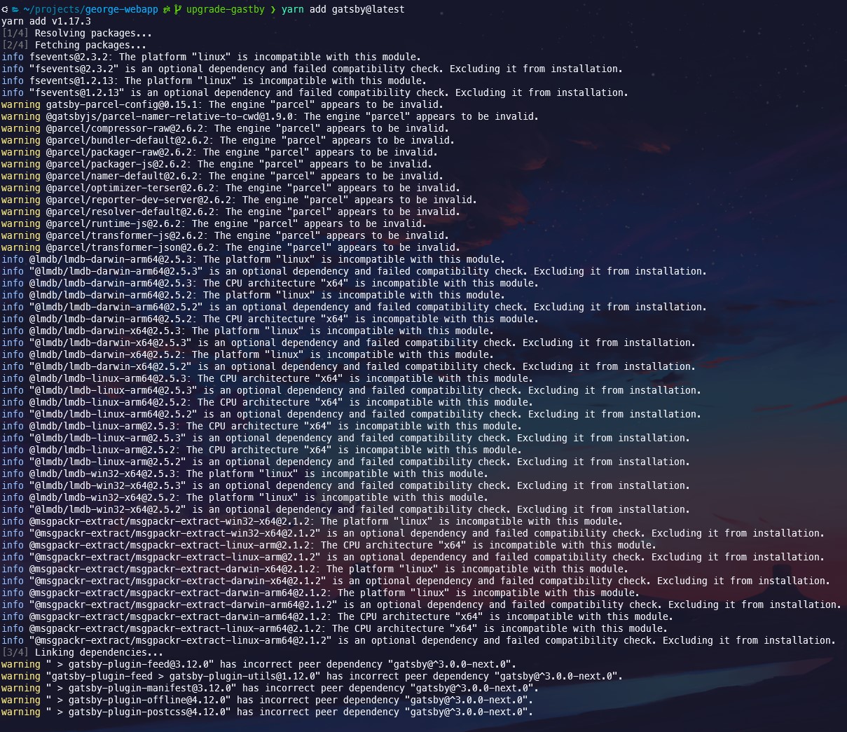 Upgrade to Gatsby V4 · Issue #46 · gsavchenko/george-webapp · GitHub