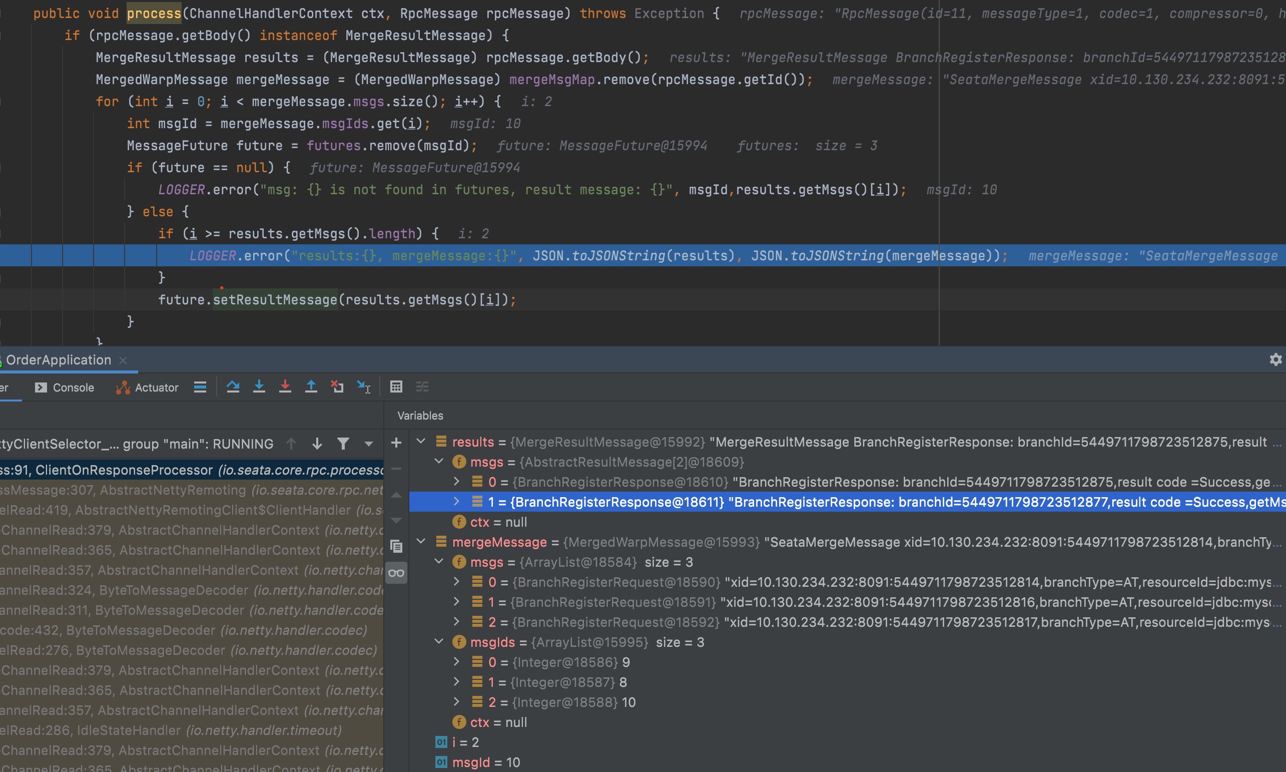 java.lang.ArrayIndexOutOfBoundsException at ClientOnResponseProcessor