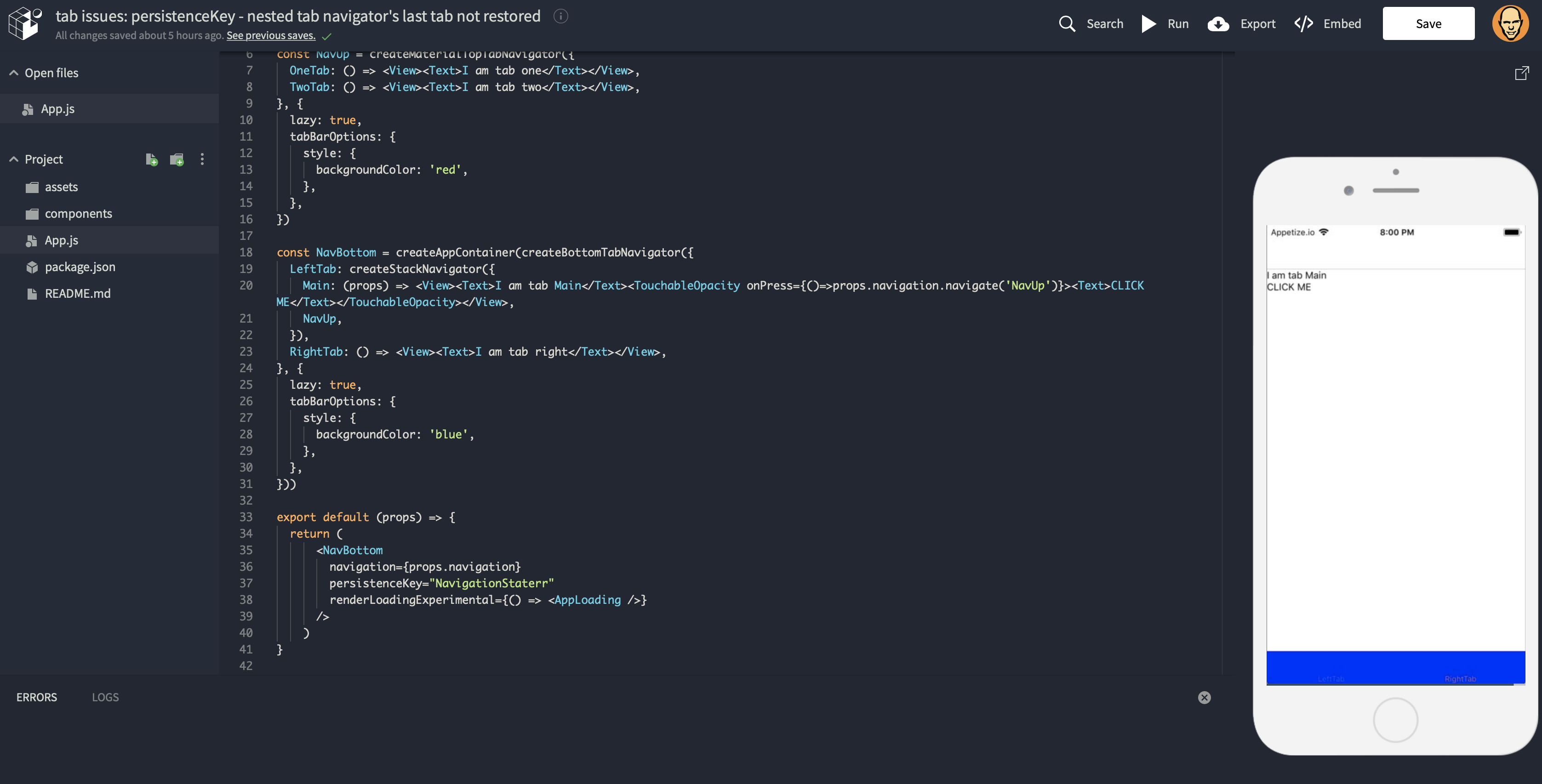 persistenceKey: nested tab navigator's last tab not restored · Issue ...
