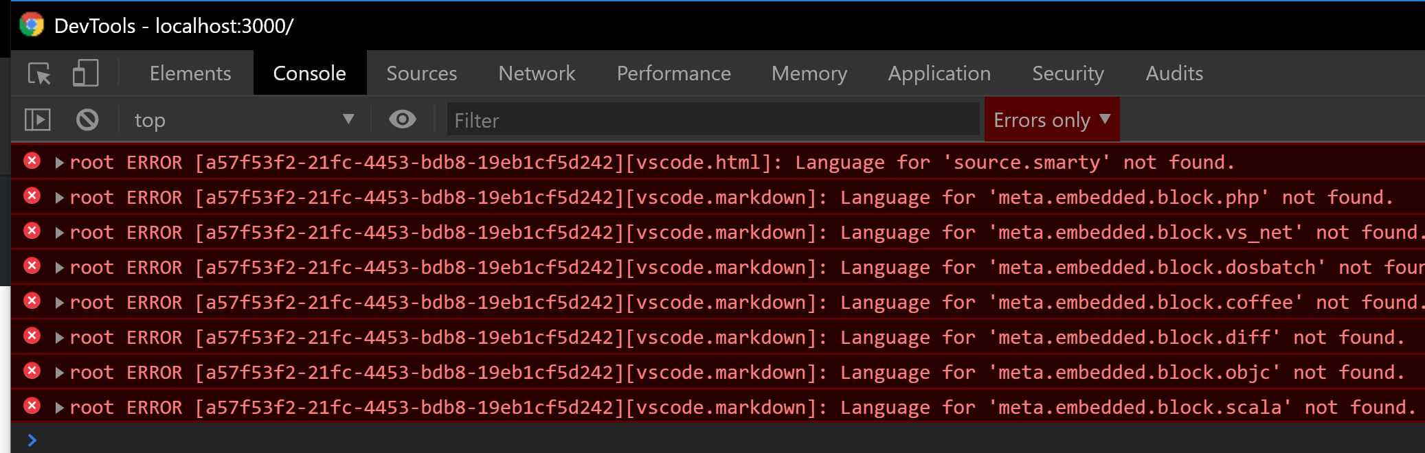 Browser console errors: Language for 'X' not found. · Issue #7556 ...