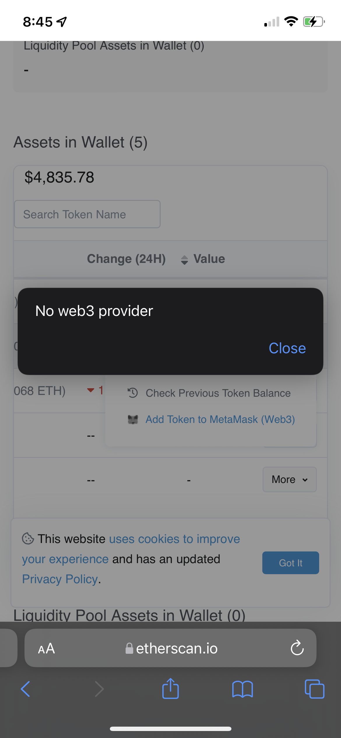 IPFS gateway down/no web3 provider when adding token via etherscan