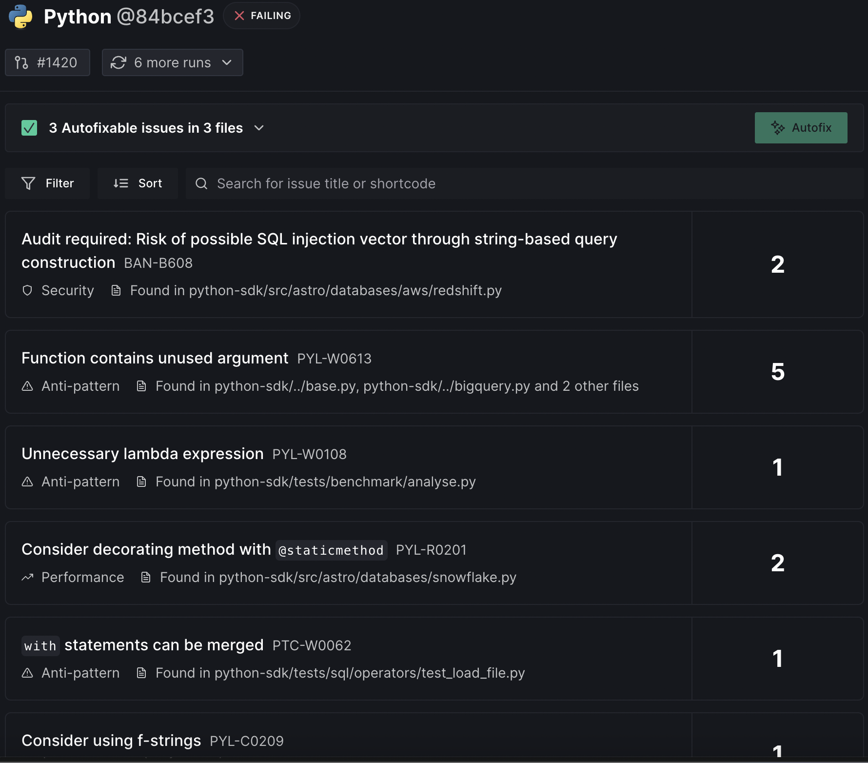 Fix deepsource issues · Issue #1422 · astronomer/astro-sdk · GitHub