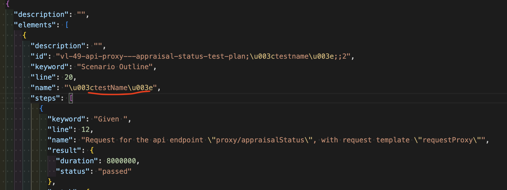 Tests names are not translated to json file properly from examples table. · Issue 795