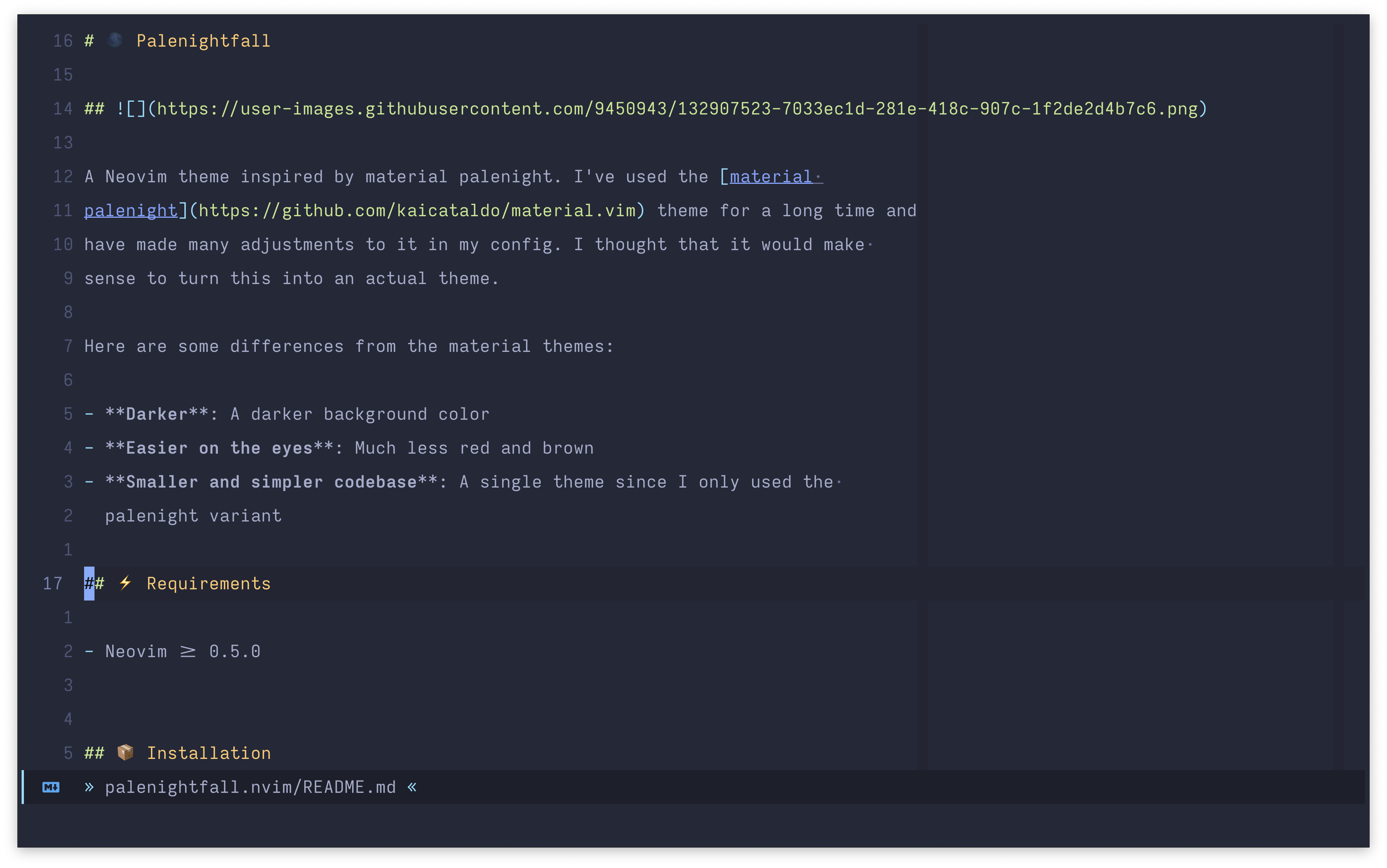 GitHub - JoosepAlviste/palenightfall.nvim: 🌑 Neovim theme inspired by ...