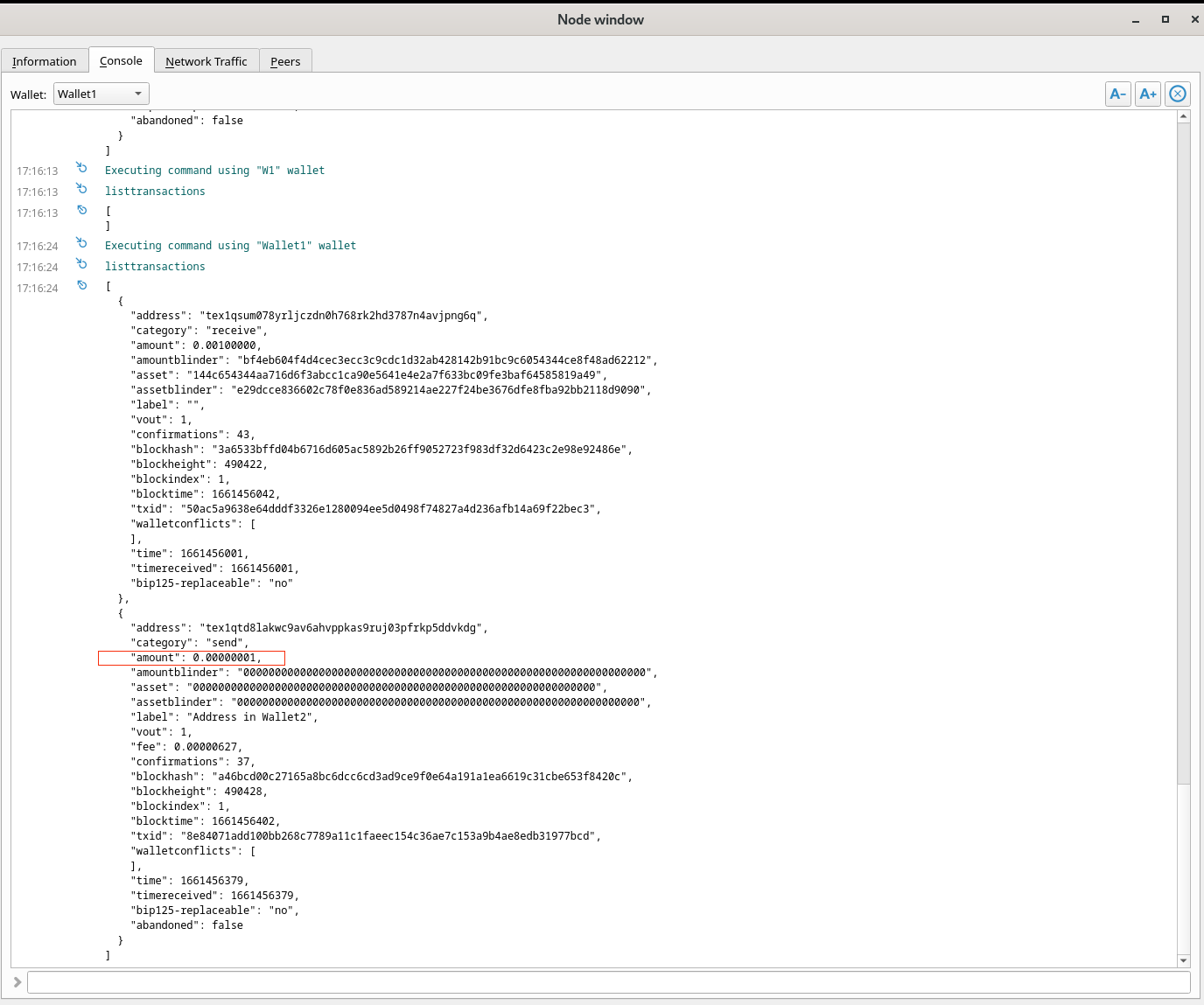 Elementsqt fails to show the amount in the sender's wallet after using