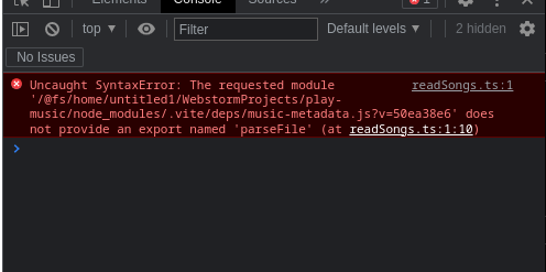 The requested module does not provide an export named 'parseFile ...
