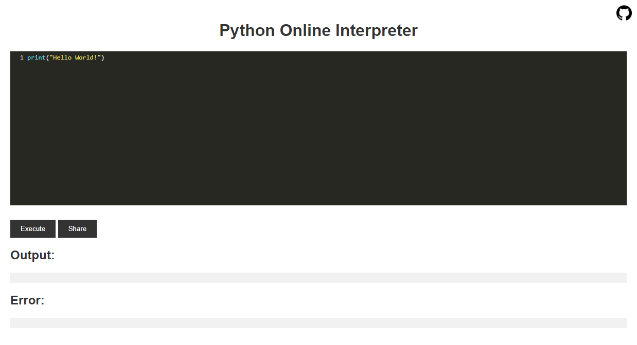 GitHub - Emeteil/python-online-interpreter: Very simple online Python ...