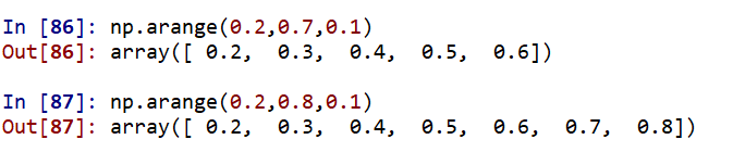 np.arange: the initial and the ending value are different form the ones ...