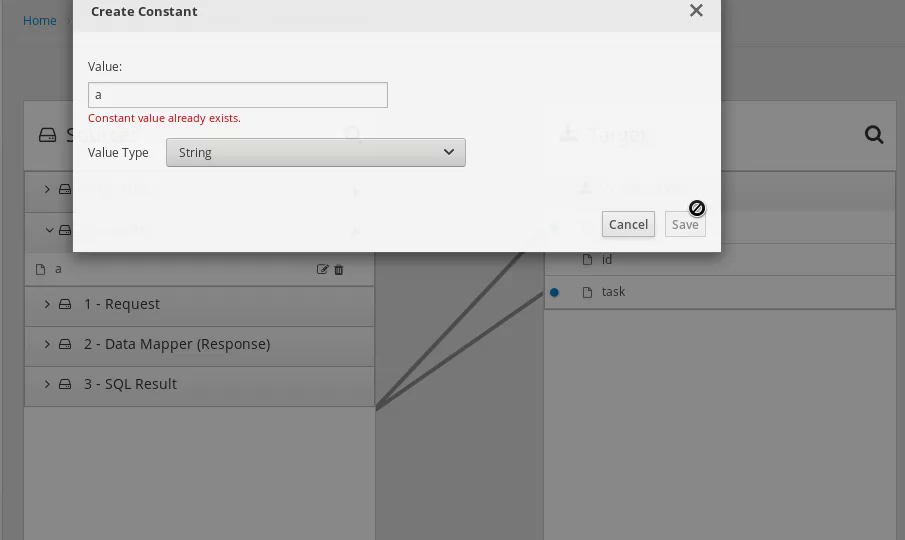 Creating a constant in Data Mapper briefly shows an error message that ...