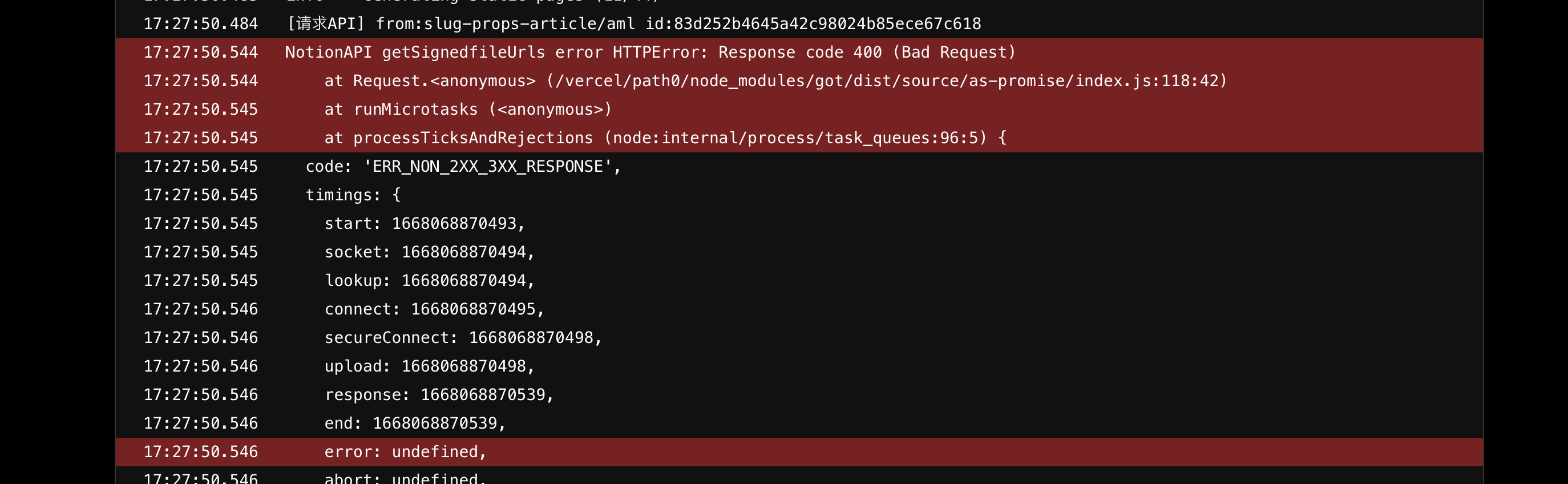  vercel http error response code 400 bad request