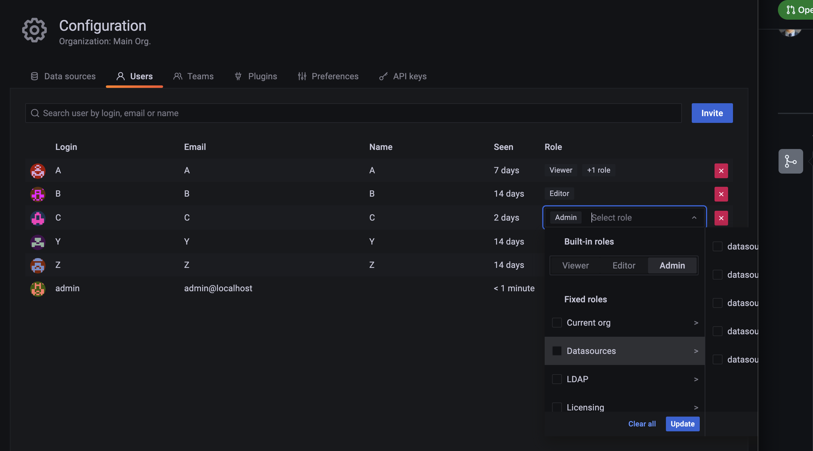 Add new role picker to admin/users page by alexanderzobnin · Pull