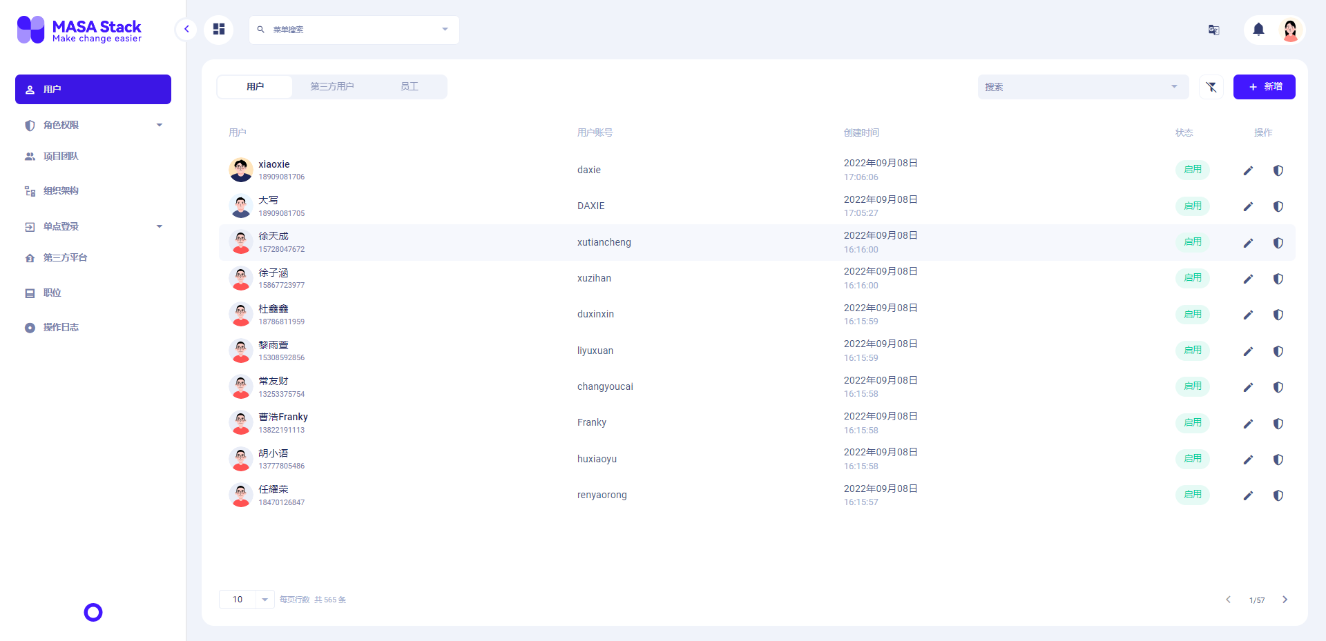 User . User list style adjustment · Issue #300 · masastack/MASA.Auth ...