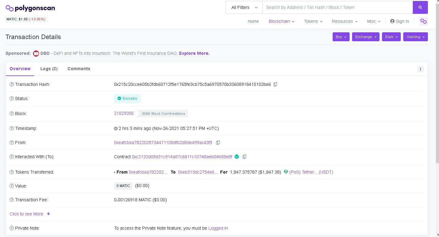 kukoin transaction from Metamask Tether 1847
