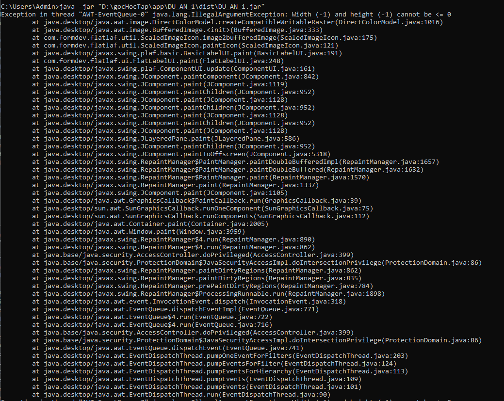 Exception in thread "AWTEventQueue0" java.lang