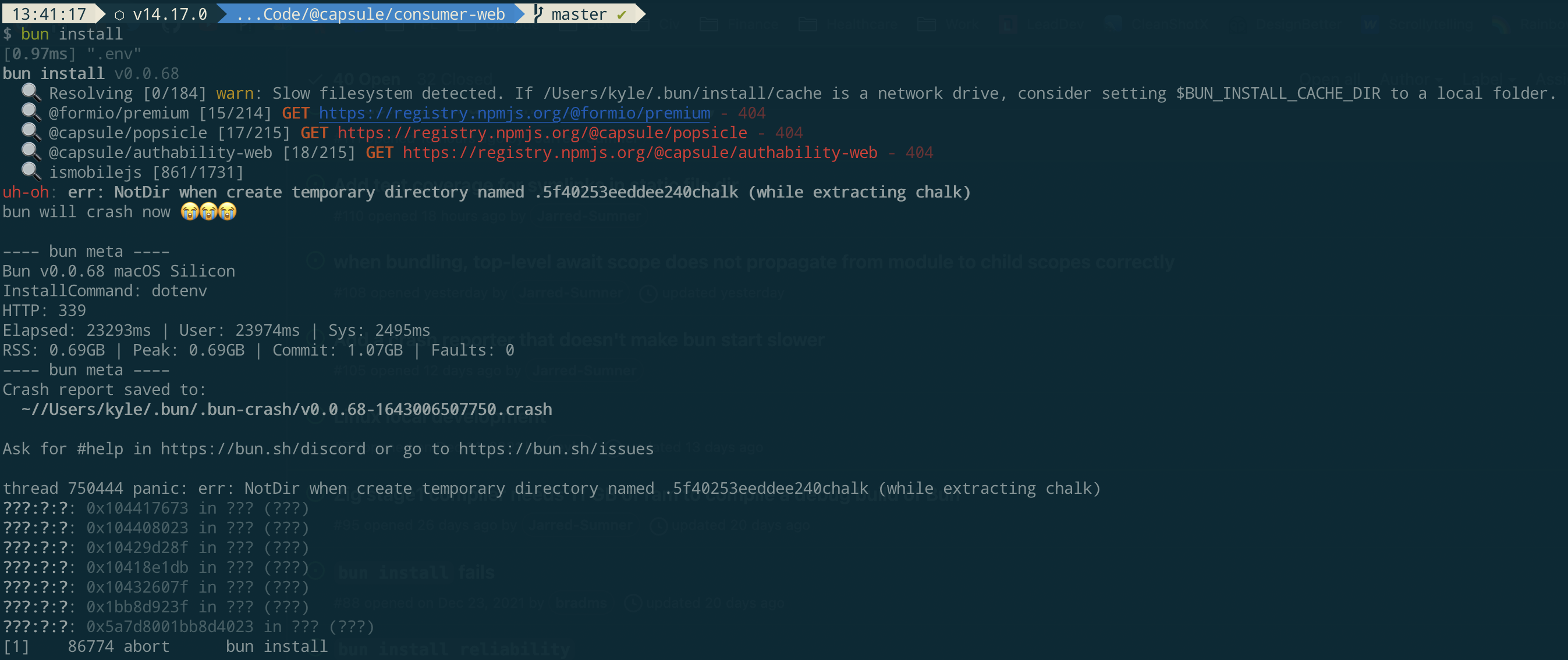 bun install fails - 404 on private packages (maybe related) · Issue ...
