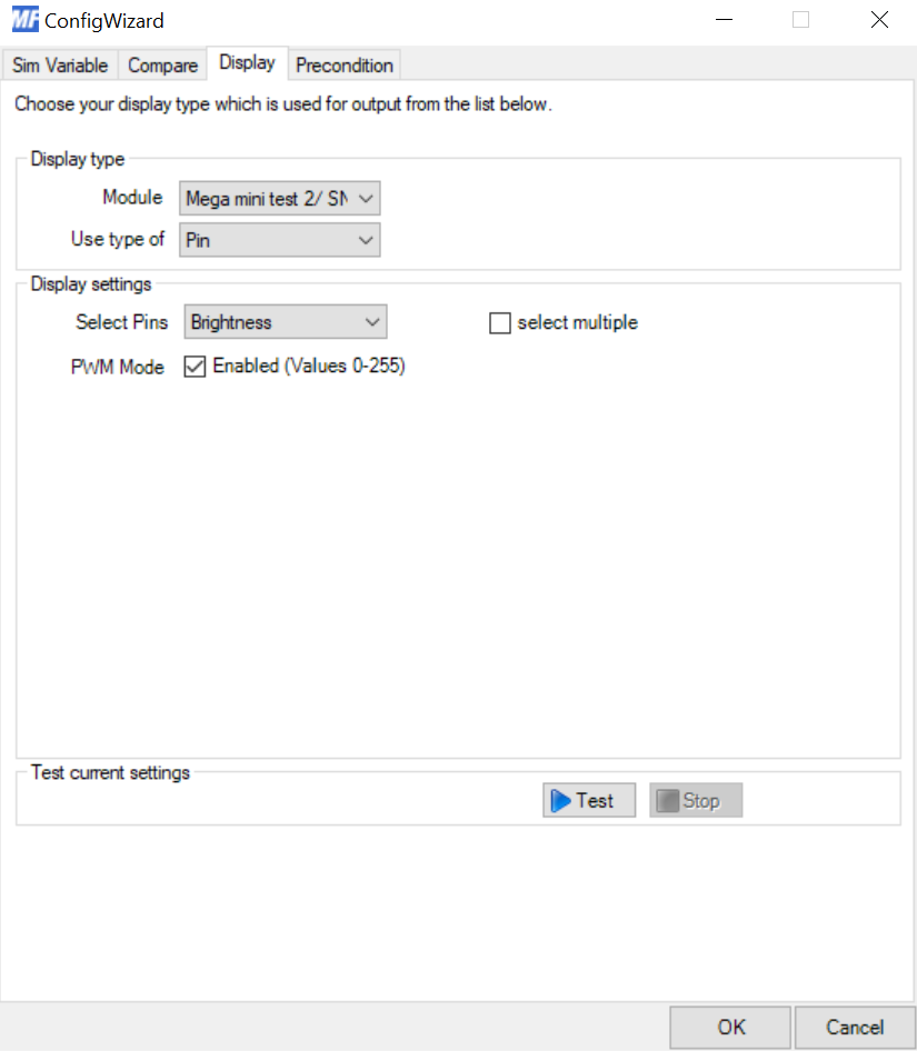 MobiFlight output configuration - brightness
