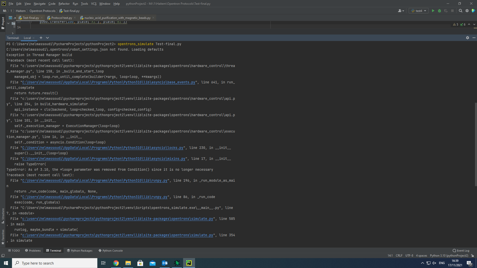 api: updates to asyncio in Python 3.10.x break opentrons_simulate ...