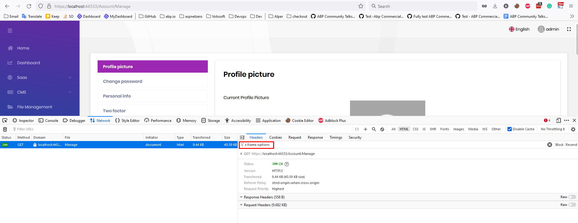 `xframeoptions` header is not added to the response