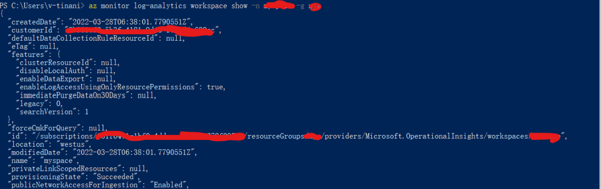 "az monitor log-analytics workspace show" returns case-insensitive id ...