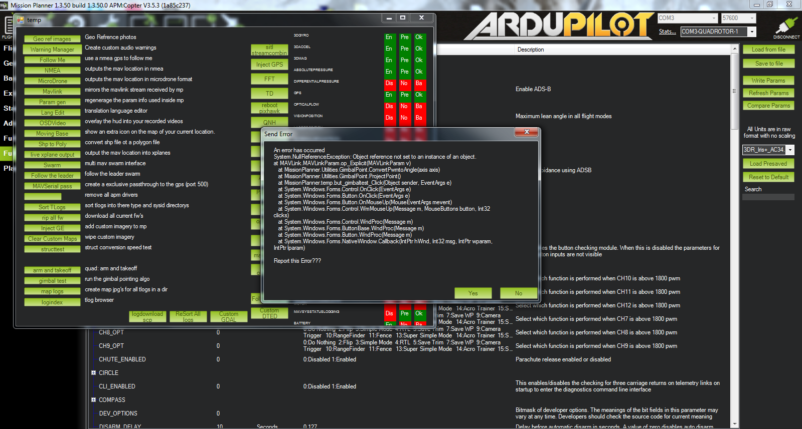 Gimbal test error · Issue #1676 · ArduPilot/MissionPlanner · GitHub