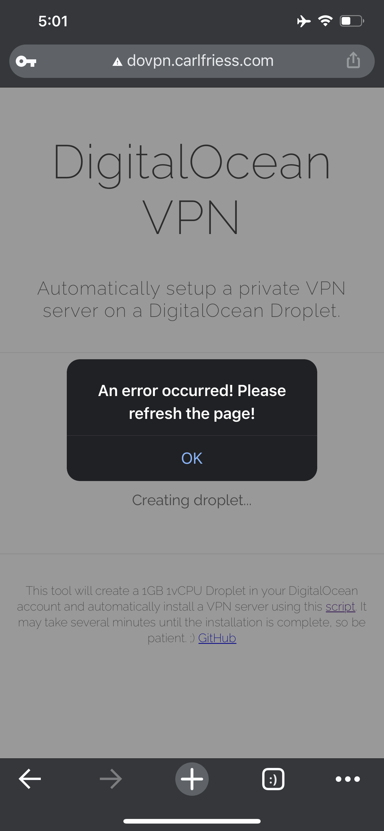Digital ocean An error occurred! Please refresh the page! · Issue #1092 ...