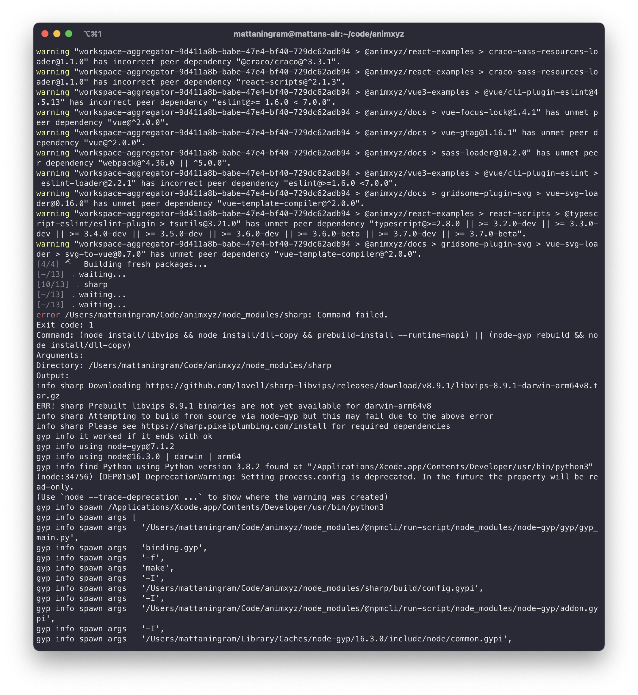 Yarn install fails on M1 Macs due to using old version of sharp · Issue