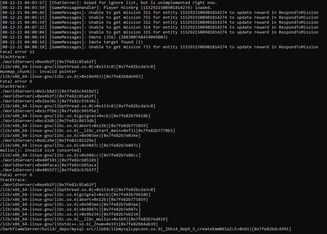 Server errors when entering first area · Issue #128 · DarkflameUniverse ...