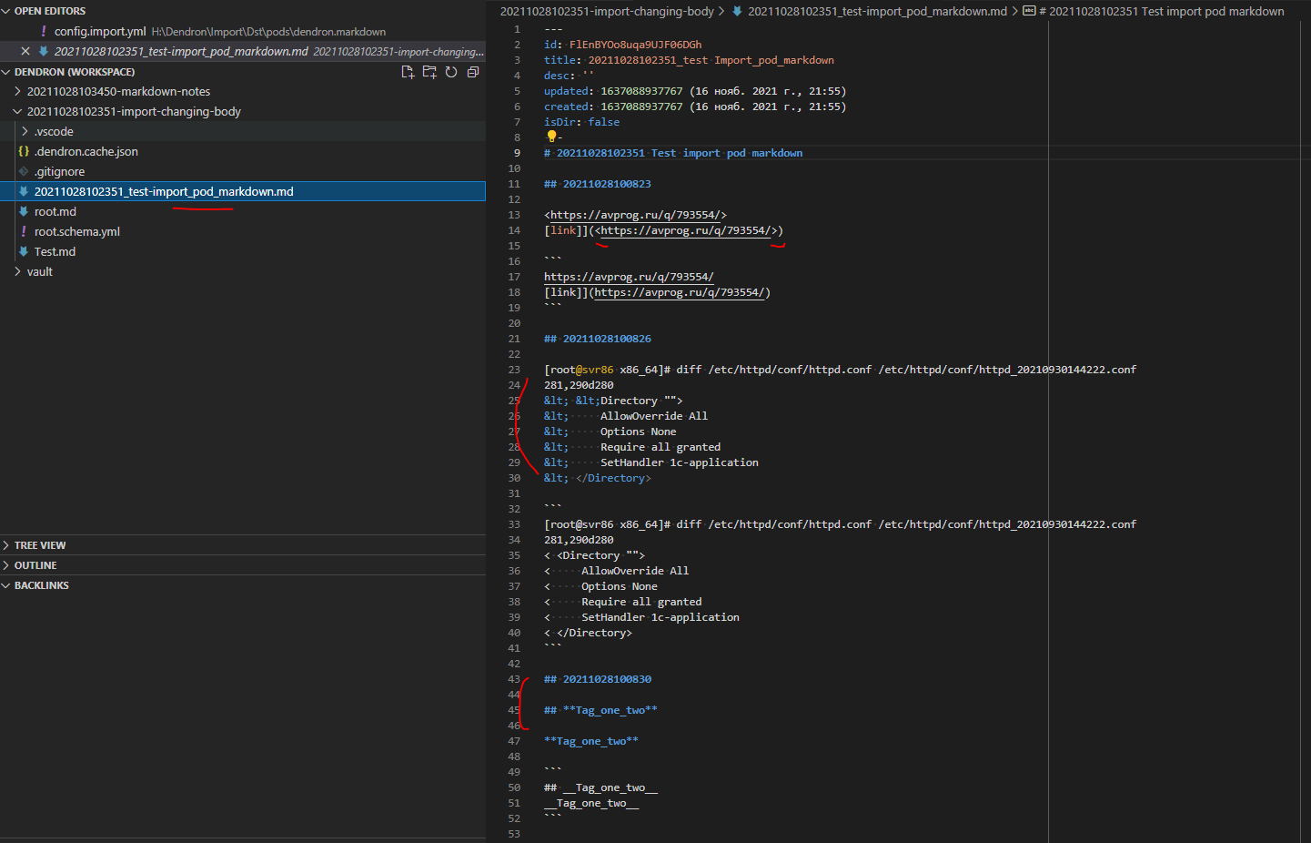 Import Pod Markdown is modified my own notes body content · Issue 1608