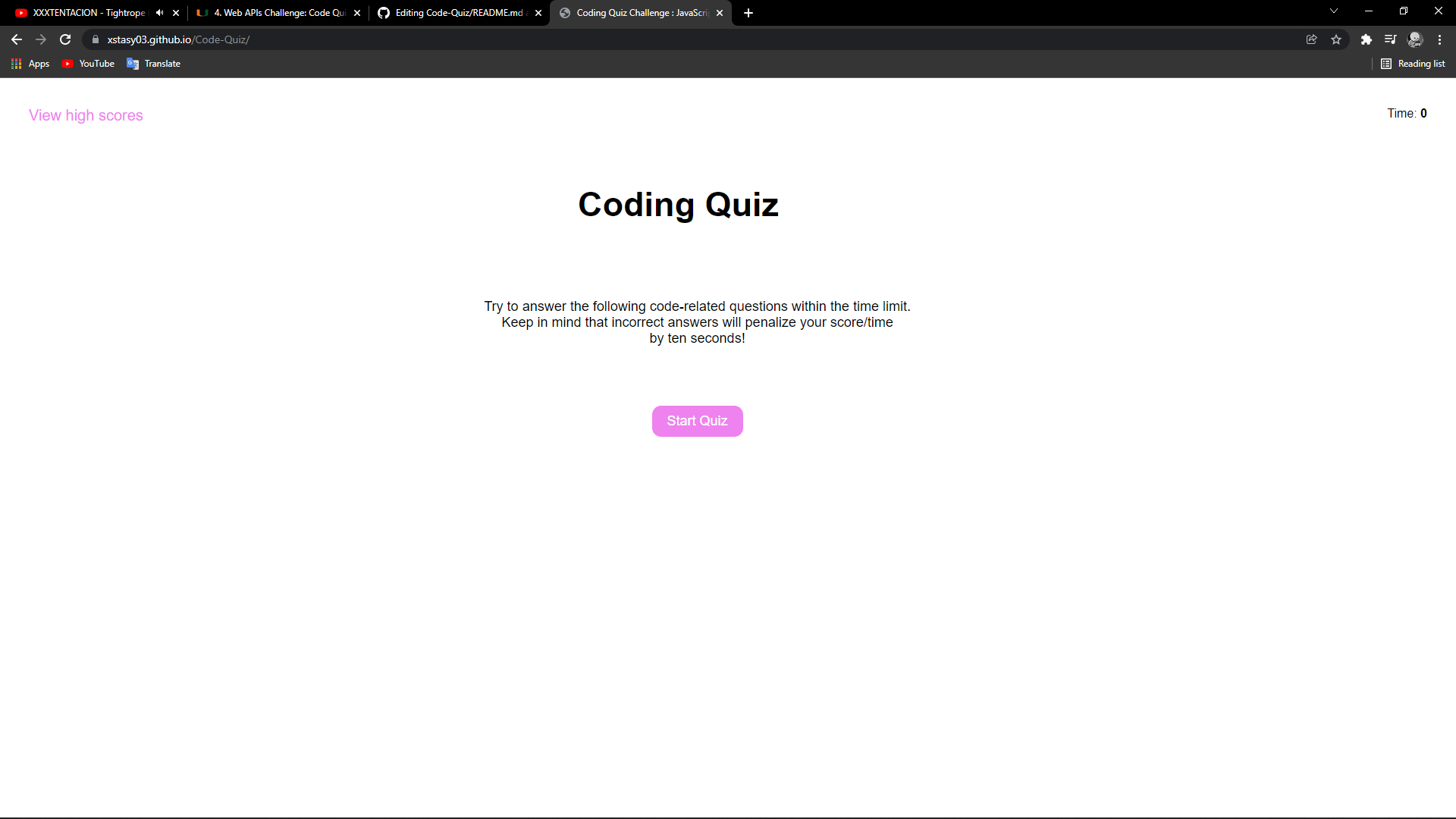 GitHub - Xstasy03/Code-Quiz · GitHub