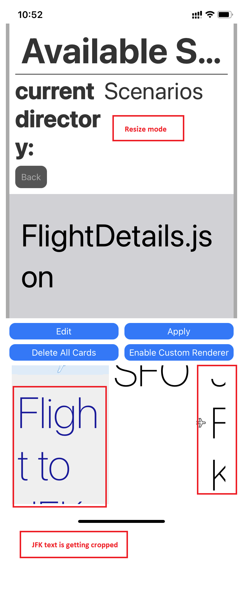 Note- Destination text is getting cropped