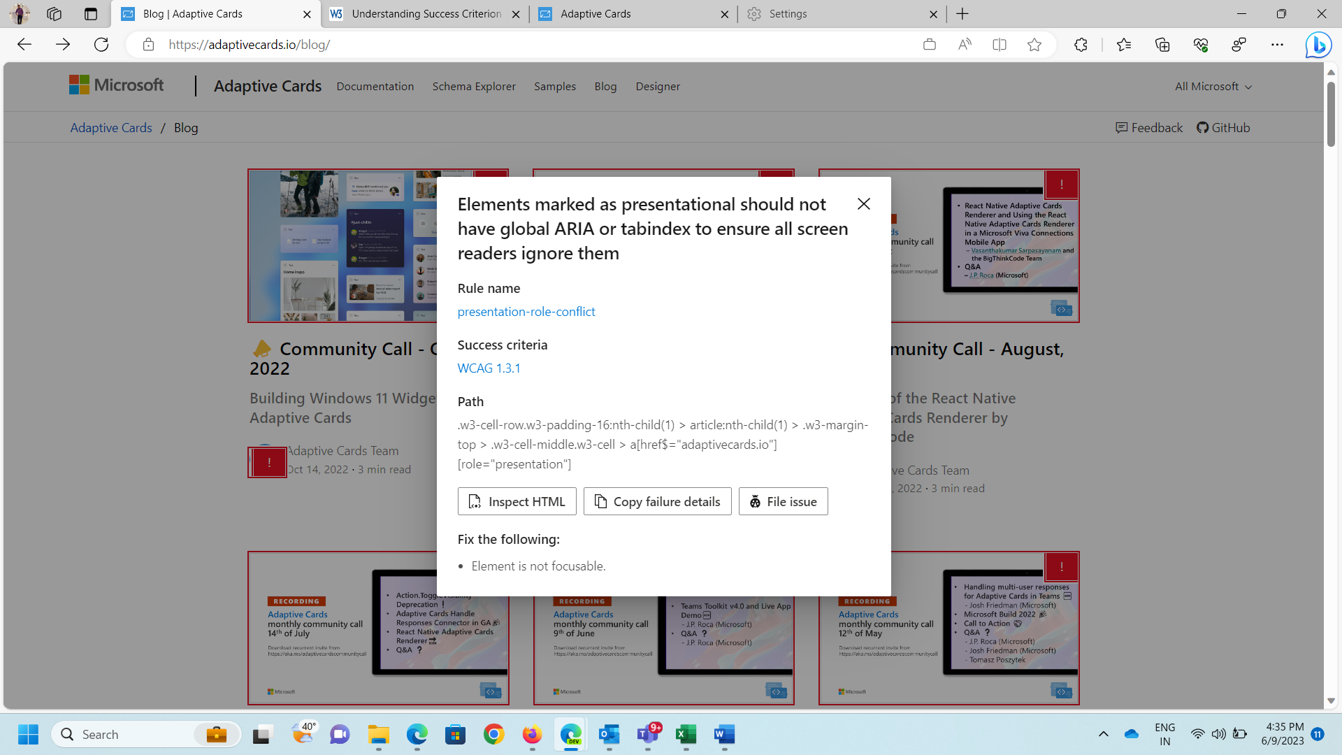 {FreewayBug}[Adaptive Cards Blog] Elements marked as presentational
