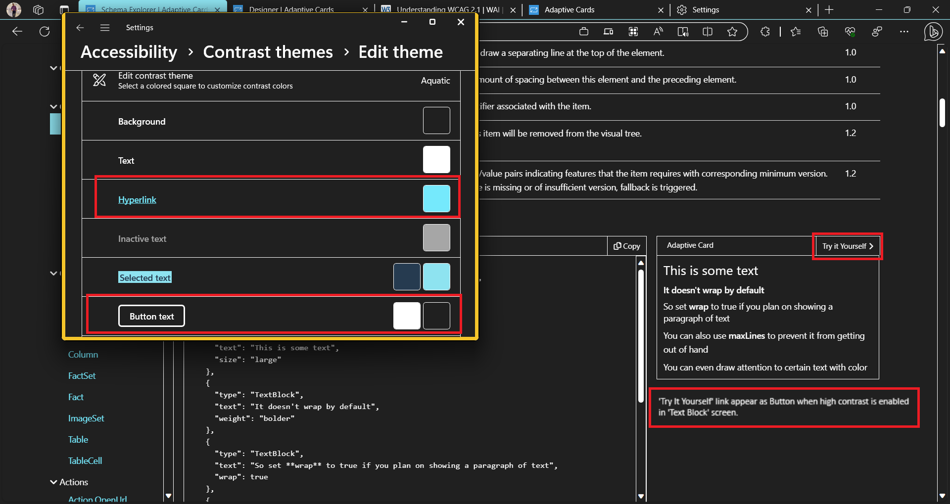 [Adaptive Cards -Text Block] : 'Try It Yourself' link appear as Button ...